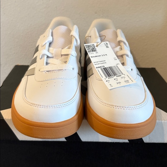 NIB [Adidas] Breaknet 2.0K Tennis Shoes Casual Sneakers White/Gray Youth 5 / W 6 - Picture 8 of 13